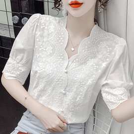 夏季白色雪纺衬衫女装夏装2026年新款潮很仙的上衣服洋气短袖小衫