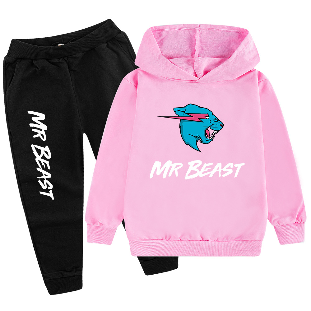 Testa di lupo MR BEAST Cartoon stampato set per ragazzi e bambini felpa con cappuccio maglione + pantaloni PB437_voghion.com