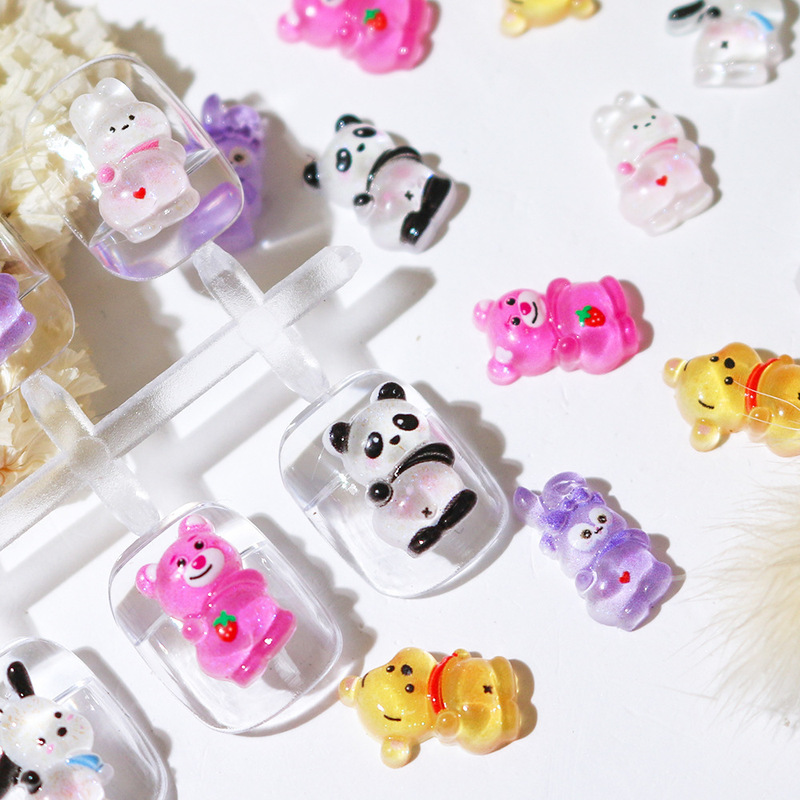 Cute cartoon girl mini manicure resin accessories color bear three-dimensional bear nails
