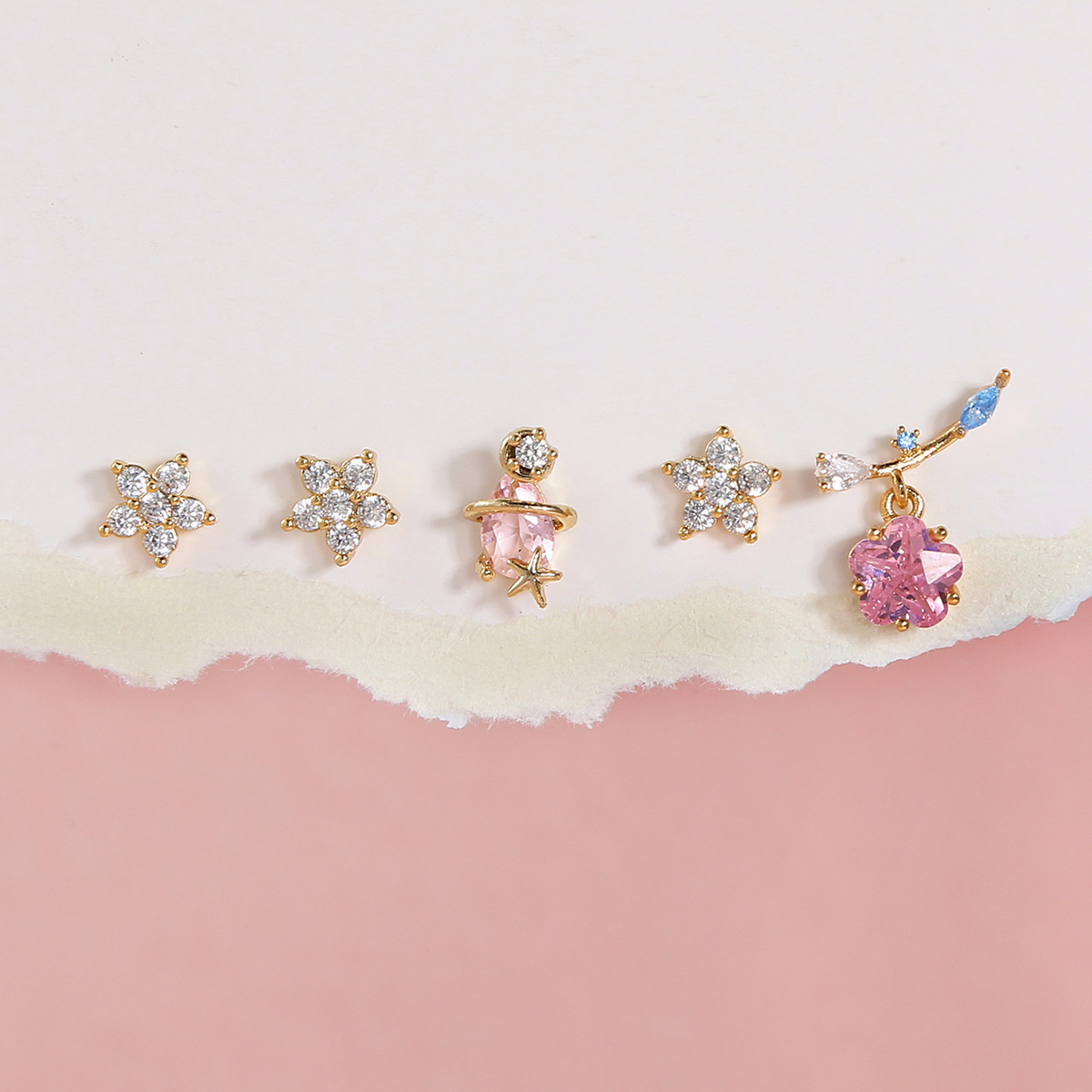 Fashion Flower Brass Ear Studs Zircon Copper Earrings