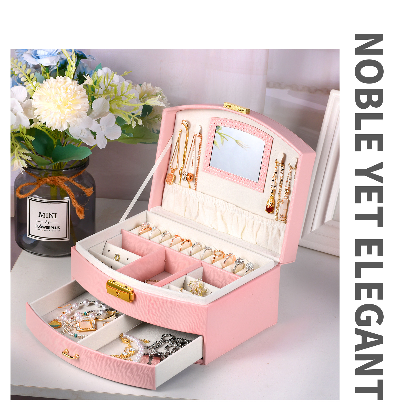 厂家跨境PU皮革饰品收纳盒耳钉项链戒指高档首饰盒大容量创意可定