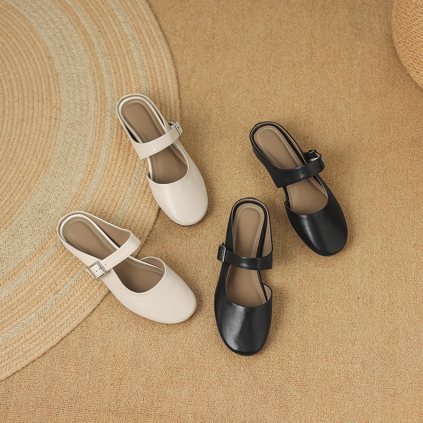 Sandal nữ quai chữ V đế bệt mũi tròn hở gót — đen chi tiết 3