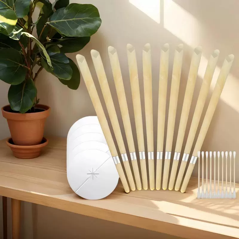 跨境套装产品10支/包米黄色耳烛喇叭型耳烛带塞含托盘棉签耳烛