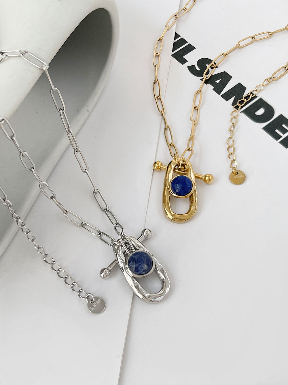 Simple Style Irregular Stainless Steel Lapis Lazuli Plating Pendant Necklace 1 Piece