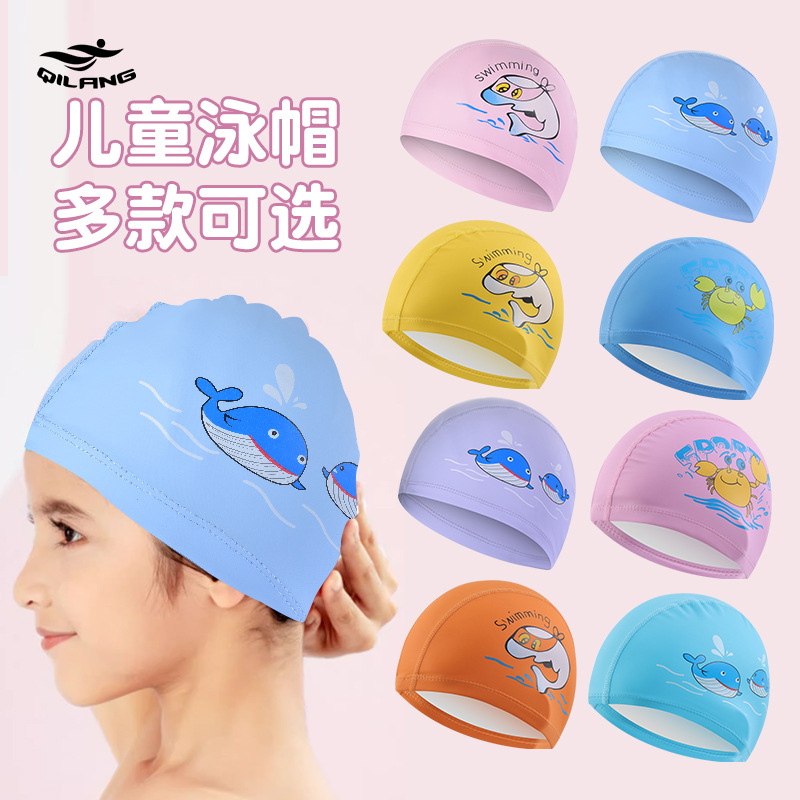 Gorro de natación para niños Revestimiento de PU de dibujos animados lindo niños y niñas impermeable protección para los oídos impresión logo gorra de natación ventas directas de la fábrica