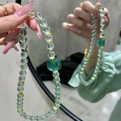 「青山緑水」ミント緑水晶ブレスレットミントマンボ数珠緑蛍石手串多輪重ね手飾り