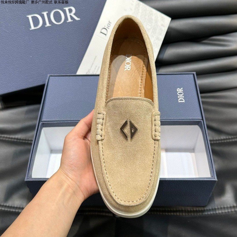 Dior Loafers Suede Logo Plaque Beige