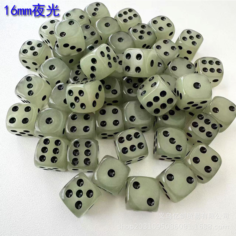 Wholesale In-Stock 16mm Luminous Dice New Material Acrylic Luminous Dice with Rounded Corners Fluorescent Dice Dice Sieve