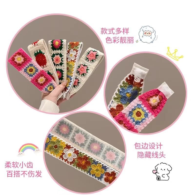 Otoño e invierno Sen correa de cabello de punto de acabado de cabello de atmósfera velcro estilo coreano pastílico flores trenzadas correa de cabello para mujeres