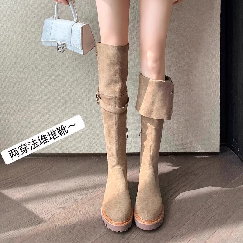 Retro Brown Two-Wear Western Boots for Women Winter New Suede High Boots Thick Heel Over-The-Knee Boots High Knight Boots