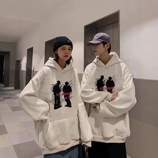 秋冬oversize加绒连帽卫衣男女上衣特别情侣装潮牌班服保暖衫外套