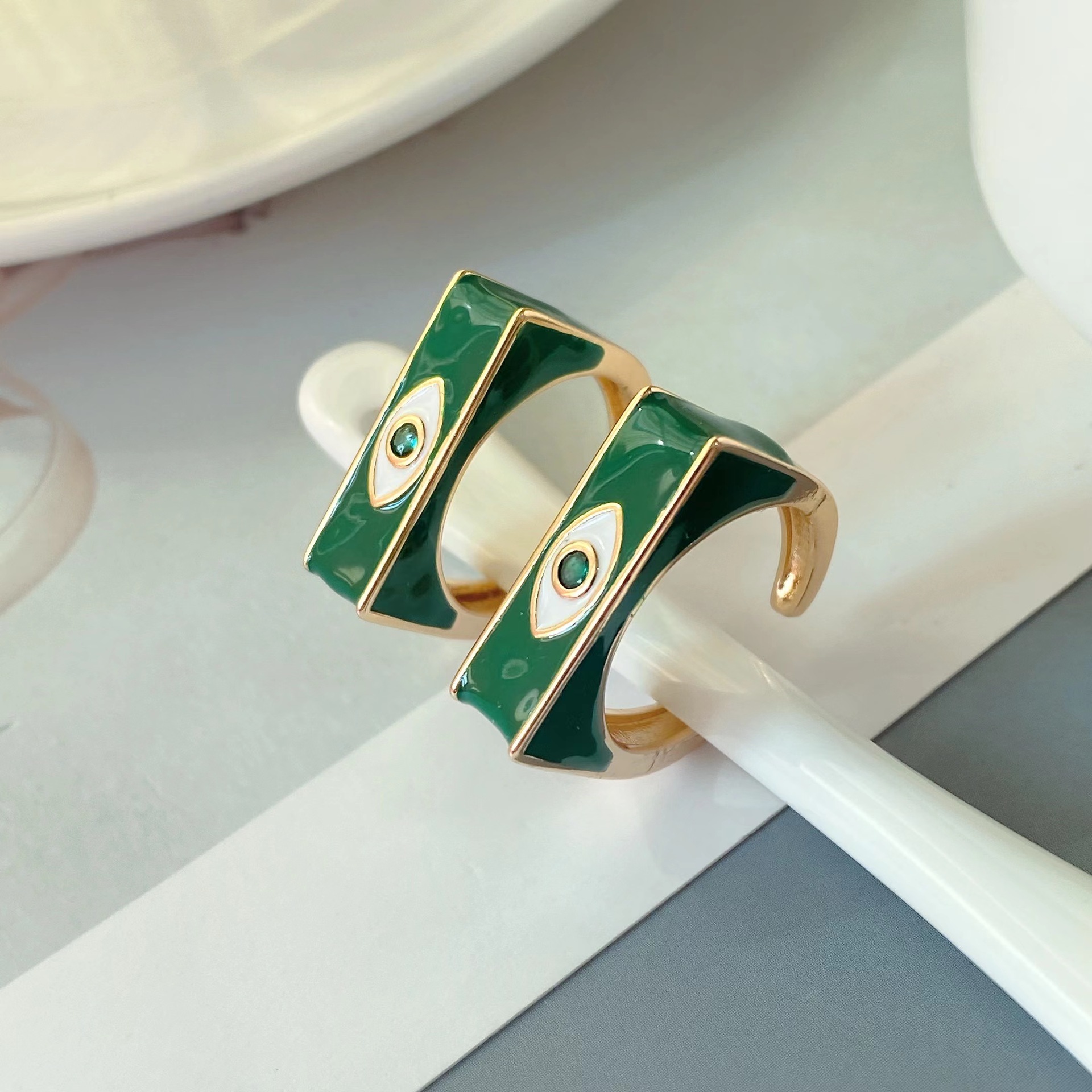 new copper-plated 18k gold eye drop oil micro-encrusted diamond open ring