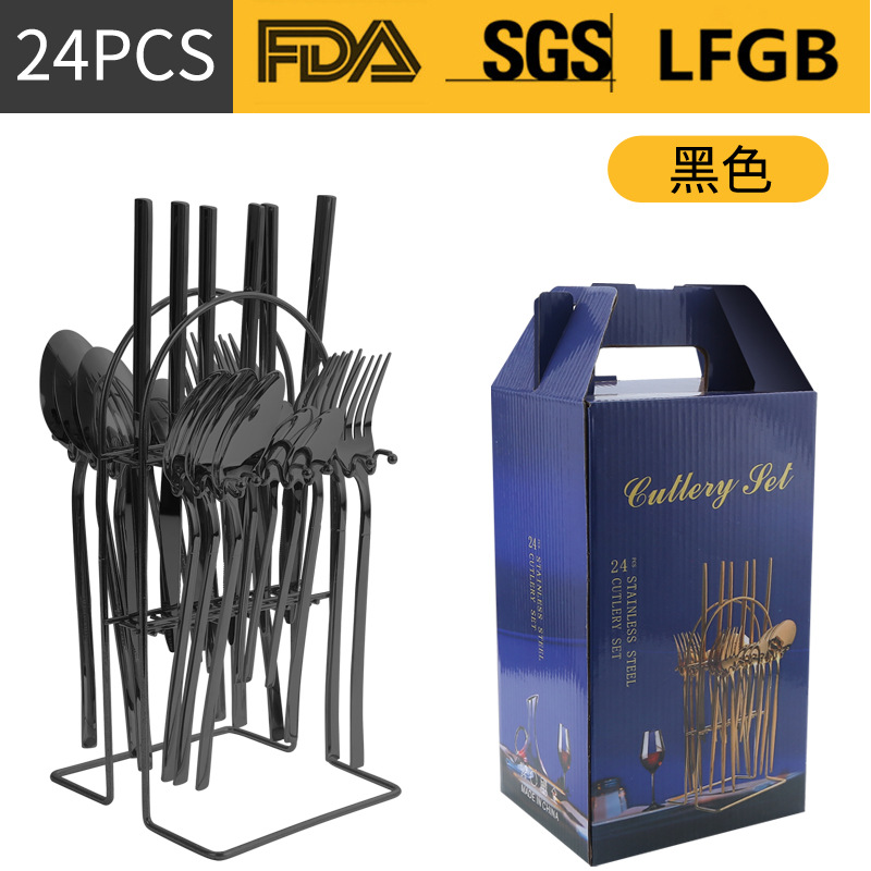 Amazon Venta caliente vajilla de acero inoxidable 24 piezas traje transfronterizo producto Caballero 4 piezas principales cuchillo de comida occidental, tenedor y cuchara traje