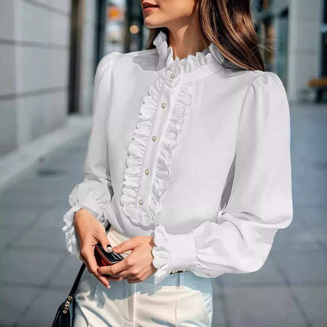 Одежда для внешней торговли Amazon: европейская и американская одежда, рубашки с рюшами, элегантная модная одежда больших размеров для женщин с длинным рукавом (AliExpress, eBay)