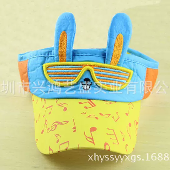 夏天儿童空顶帽遮阳防晒太阳帽游玩帽子logo刺绣兔子耳朵立体定制