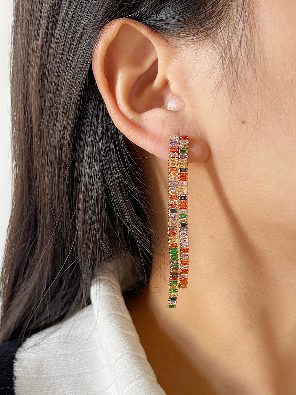 Fashion Tassel Copper Plating Inlay Zircon Drop Earrings 1 Pair