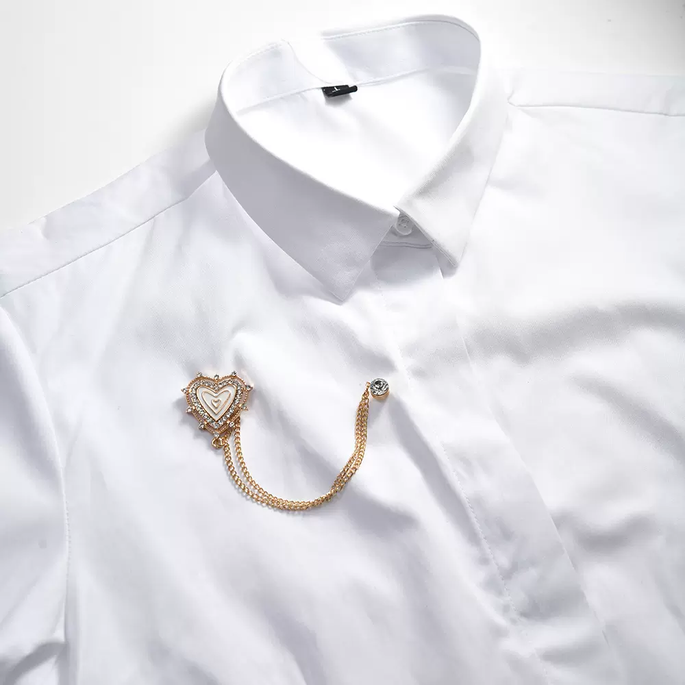 跨境热销款镶钻爱心胸针创意时尚心形链条西服配饰高级感衣饰配件