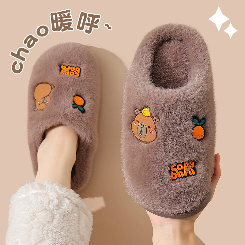 Zapatillas de algodón Capiballa, zapatillas de invierno para mujeres, tacones cálidos y pelusa para casa, zapatos de algodón para hombres.