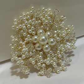 YZ日韩潮流手工编铜丝仿珍珠水晶DIY胸针胸花别针厂家现货直供