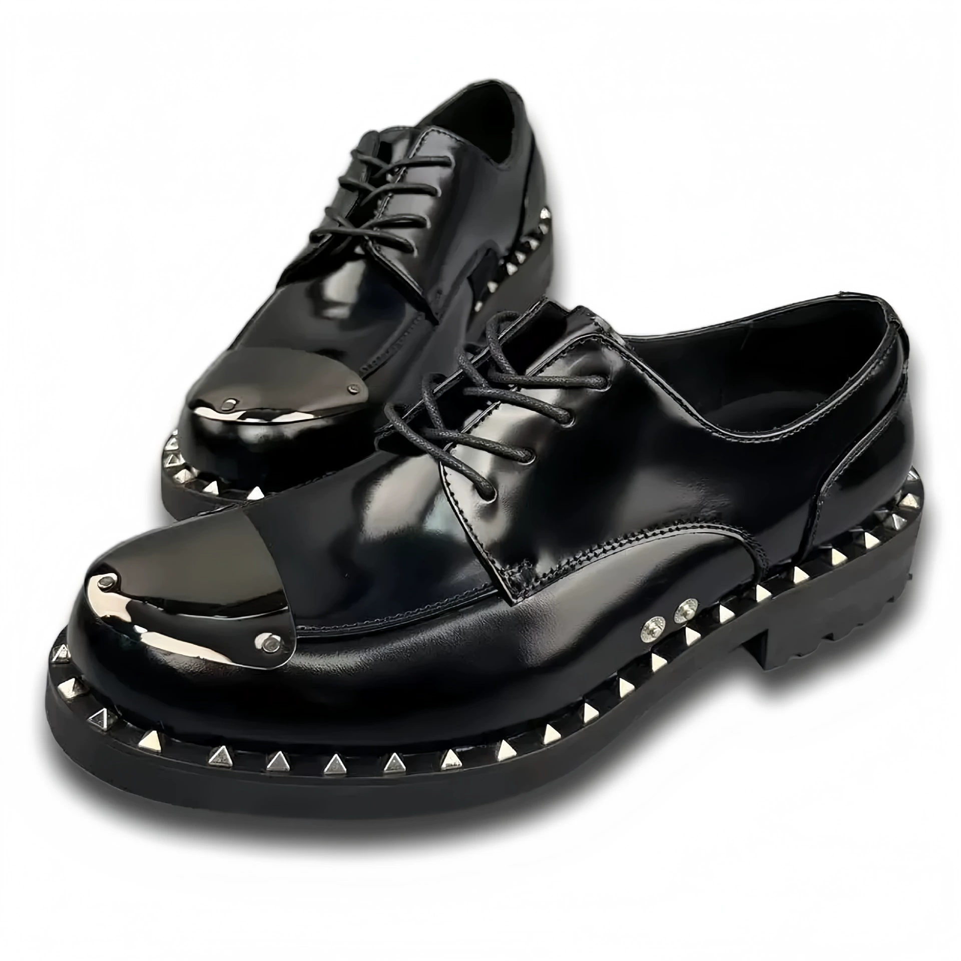 Мужские деловые повседневные туфли в британском стиле на толстой подошве с круглым носком, металлическими заклепками и шнуровкой, осень 2025