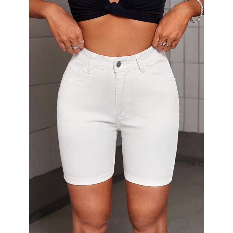 Cross-Border European and American Style Women's High-Waisted Denim Shorts 2026 New Summer White Cycling Shorts Stretchy Women's Pants Cross-Border European and American Style Women's High-Waisted Denim Shorts 2026 New Summer White Cycling Shorts Stretchy Women's Pants