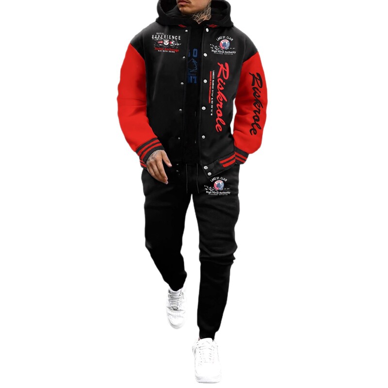 2025 Cross-Border Men's Autumn and Winter Baseball Uniform Set Printed Jacket and Trousers Casual Sports Suit