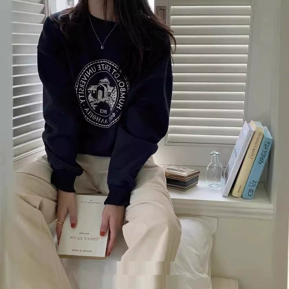 Корейская версия oversize с круглым воротником свитера женская ранняя осень 2024 новый бархатный нишевый дизайн свободный топ с длинными рукавами