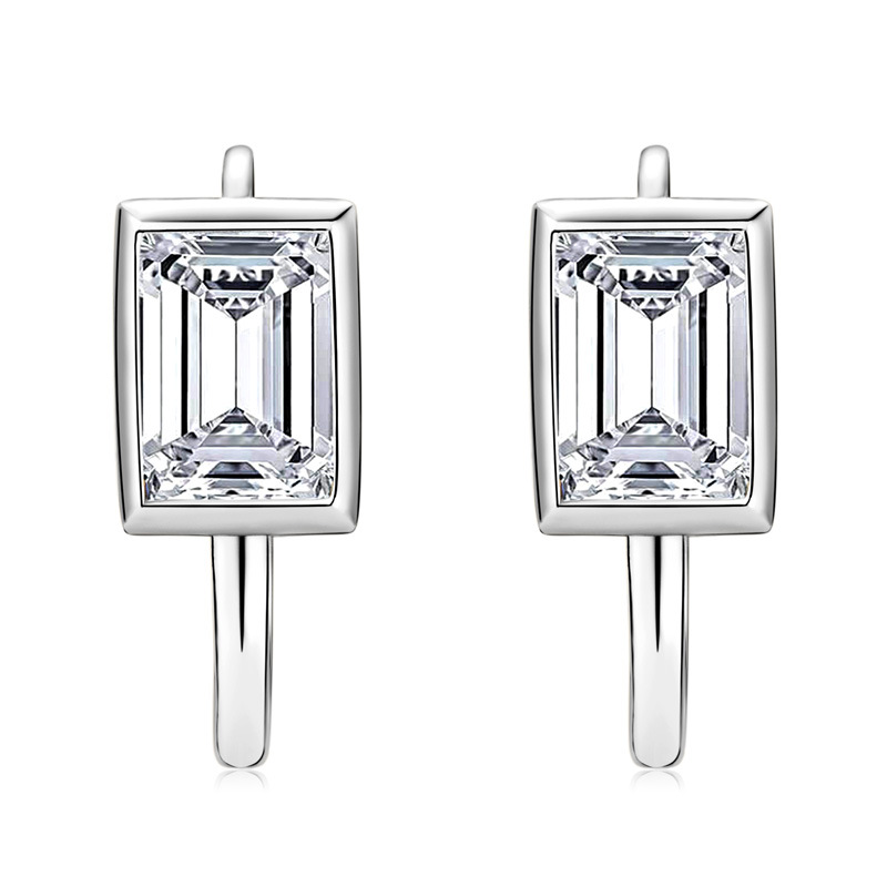 Exquisite New Women's S925 Silver Rectangular Moissanite Earrings with U-Shaped Design - Ideal Holiday Gift