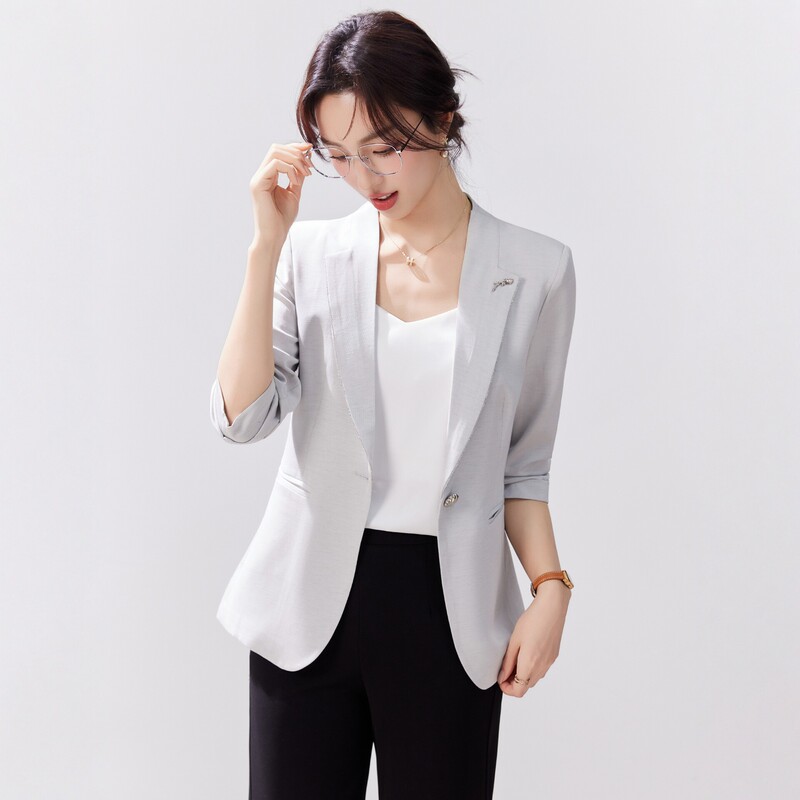 Ultra-Thin Three-Quarter Sleeve Blazer for Women, New Spring and Summer Style, Elegant Commuter Chiffon Short Korean-Style Slim-Fit Suit