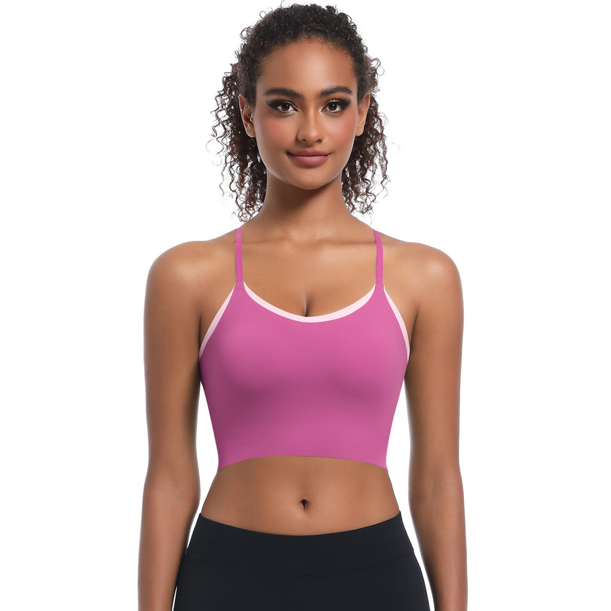 Limpieza transfronteriza color sólido doble chaqueta de espalda hermosa una taza de ropa interior deportiva sin marcas correr fitness yoga sujetador mujer image 3