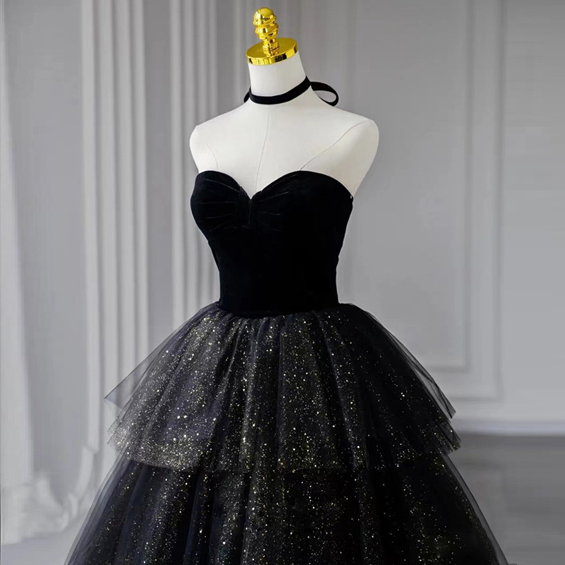 Nuevo vestido de torta de pecho negro vestido de noche de mujer de lujo ligero temperamento de lujo pequeño vestido de fiesta de cumpleaños image 4
