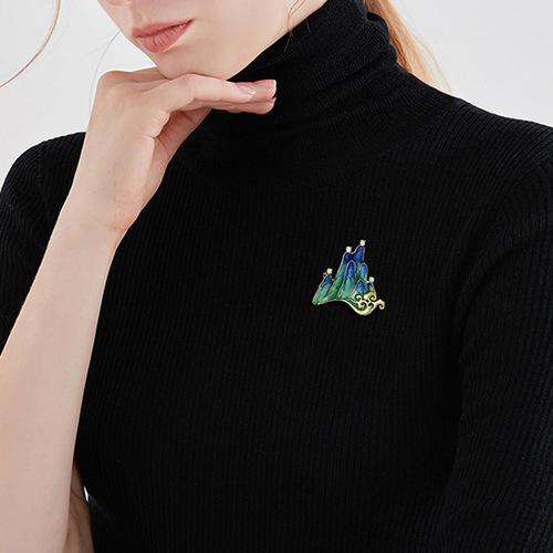 Design-oriented niche Chinese-style Jiangshan Yunqi brooch, high-end women's exquisite enamel pin, Western-style accessories