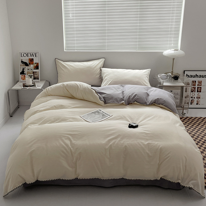 2024 nuevo conjunto de cuatro piezas de cama AB doble colcha de colcha de color sólido de una sola pieza dormitorio de estudiantes sábanas individuales de tres piezas