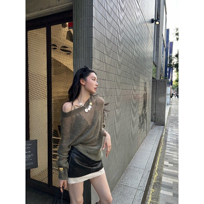 Ouyang's unboxing of Si clothing: 'Tundra Green Super Fern'! Matte Mohair Off-Shoulder Hollow-Out Knit Long-Sleeve Cover-Up Ouyang's unboxing of Si clothing: 'Tundra Green Super Fern'! Matte Mohair Off-Shoulder Hollow-Out Knit Long-Sleeve Cover-Up