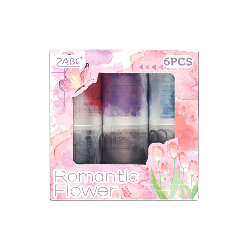 Romántica flor de niebla pet caja impermeable cinta adhesiva transfronteriza Inglés retro tinta de dibujo de cinta adhesiva