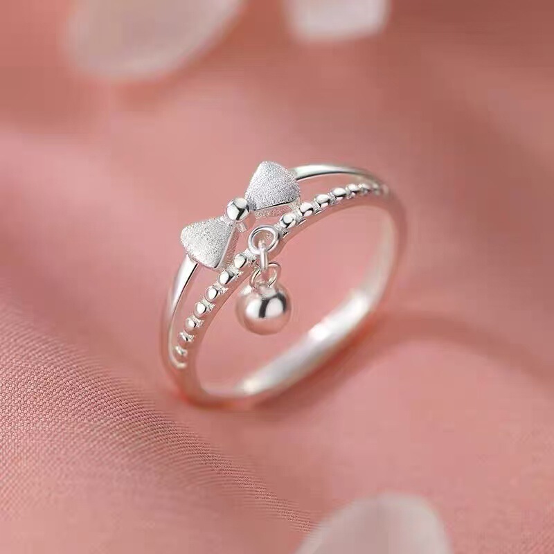 925 Silver Plated Bow Ring Escape Princess Niche Design Open Ring Women's Light Luxury Ring High-grade Sense Ring