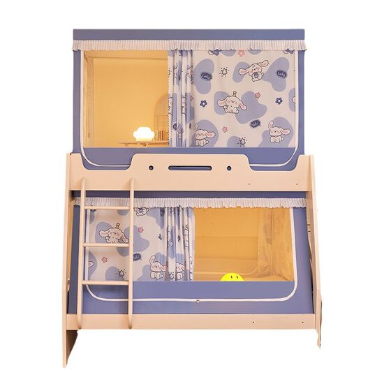 Class A Maternal and Infant Grade Children's Anti-falling Bed Three-door Cartoon Mother and Child Bed with Anti-falling Telescopic Trapezoidal Shading Mosquito Net