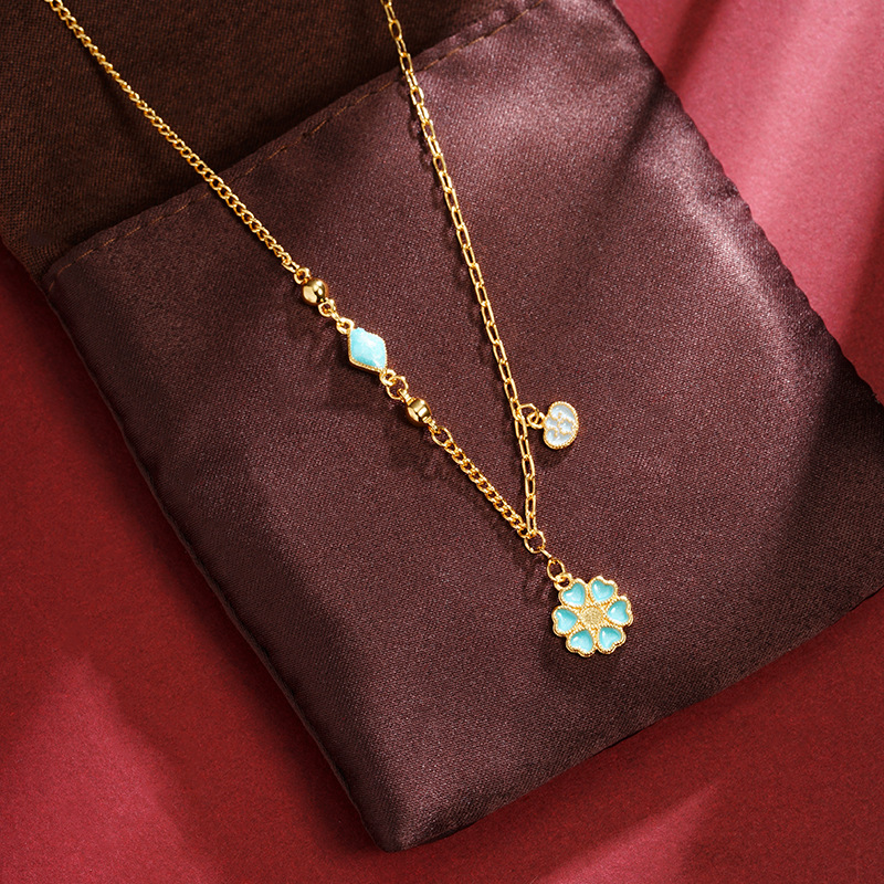 Collar de oro de arena vietnamita ligero de lujo goteo de aceite flor nicho clavícula diseñada para mujeres no se desvanecerá joyas al por mayor