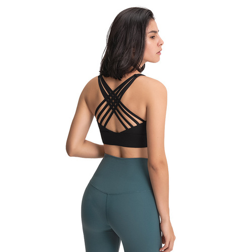 Dropshipping new style cross back beautiful yoga bra sexy sports bra no rims running fitness bra
