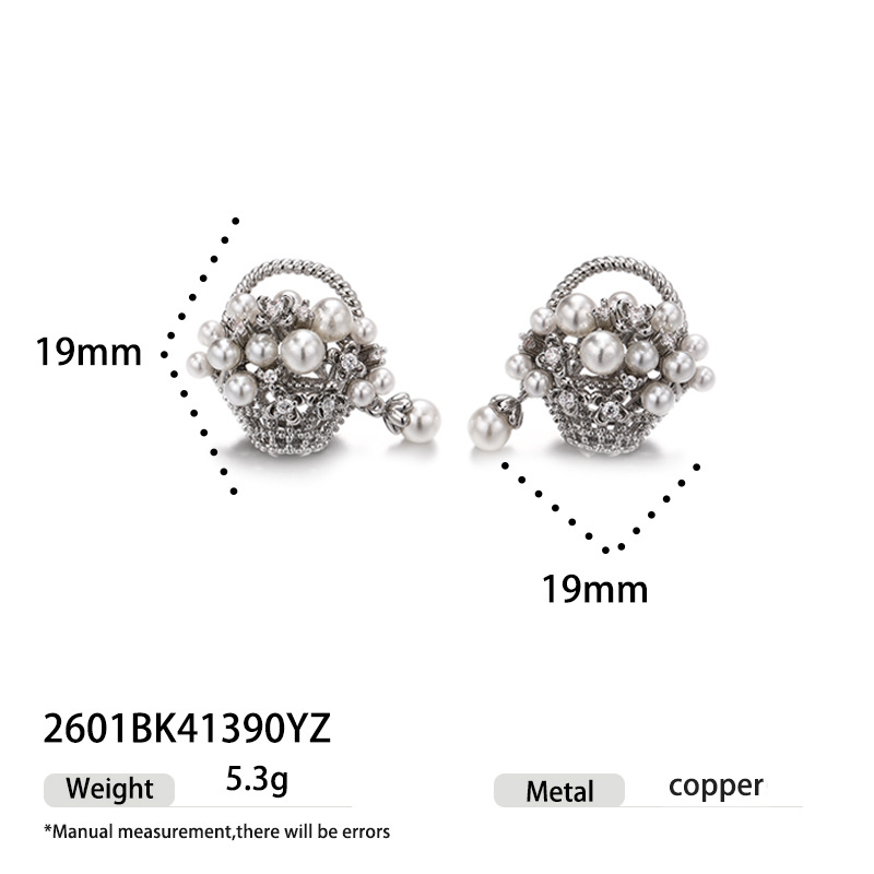Europa y América retro estilo francés de alto nivel de nicho de diseño de viaje universal zircon perla canasta pendientes para mujeres image 8