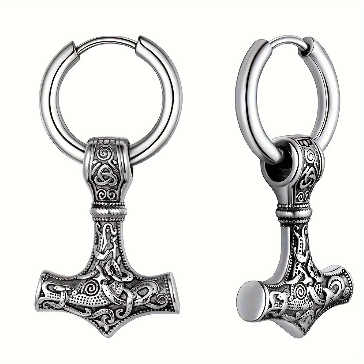 Alloy Thor's Hammer Earrings Men's Retro Viking Style Earrings Non-Fading Earrings Viking Style Earrings