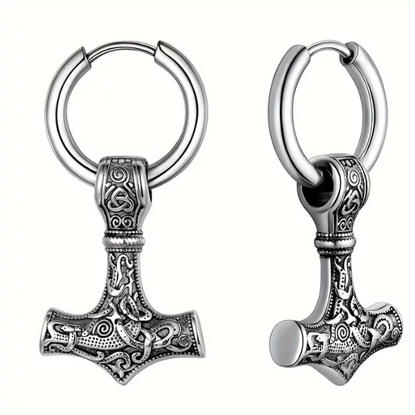 Alloy Thor's Hammer Earrings Men's Retro Viking Style Earrings Non-Fading Earrings Viking Style Earrings