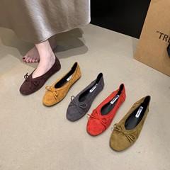 绒面单鞋女平底蝴蝶结2025早秋季新款法式配裙子奶奶鞋
