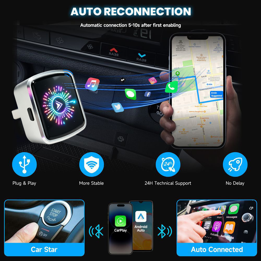 2026 cross-border bestseller wireless carplay box Android auto adapter 2-in-1 car wired to wireless converter