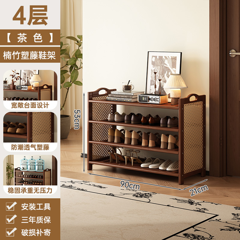 Estante de zapatos puerta doméstica puerta de entrada multicapa simple nuevo 2025 explosión de madera maciza alquiler de habitaciones gabinete de zapatos interiores