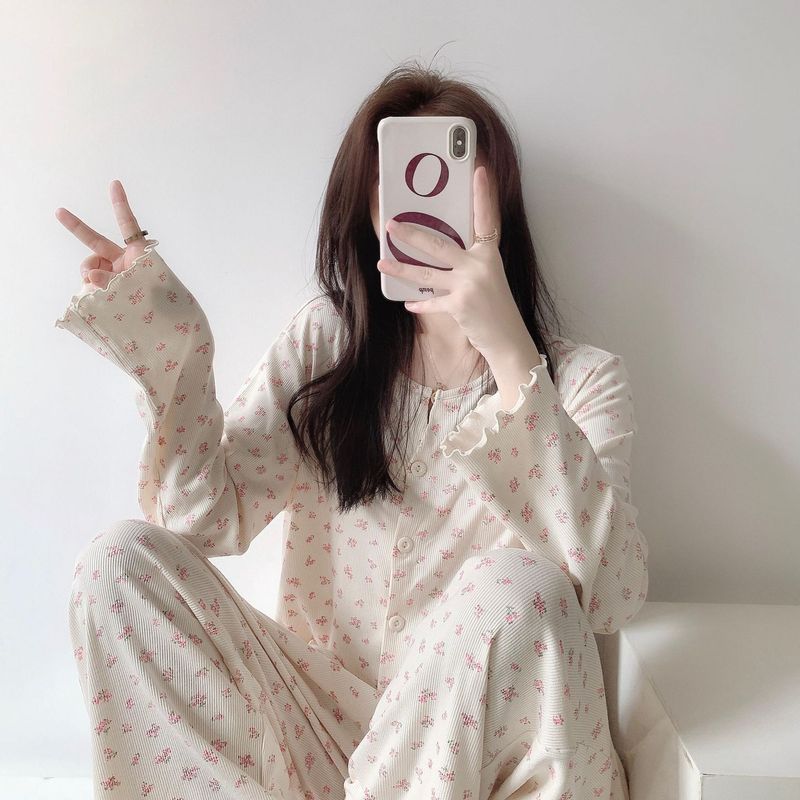 韩系睡衣女甜美风碎花2025新款春秋宿舍简约风长袖长裤家居服套装|undefined