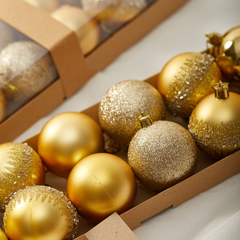 Madera de 6cm en caja pintada bola de Navidad de tapa dura plateada rosa galvanizado bola de decoración de Navidad colgante