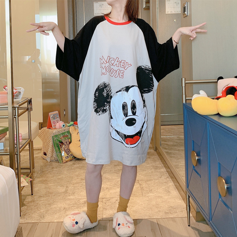 Camisón de manga corta suelto de estilo coreano para mujer verano lindo mickey girl plus size transmisión en vivo transfronteriza comercio exterior ropa para el hogar