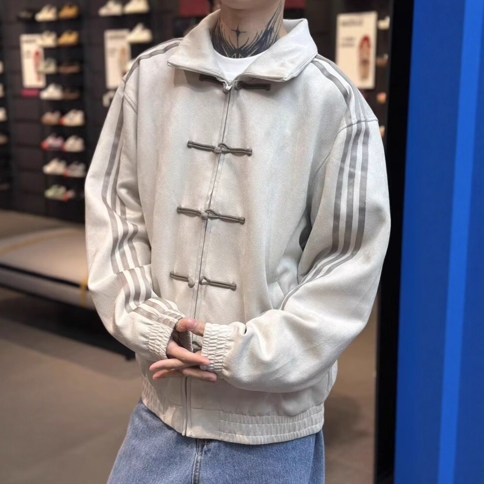 新中式国风盘扣外套男款春季设计感立领棒球服三条杠运动开衫夹克