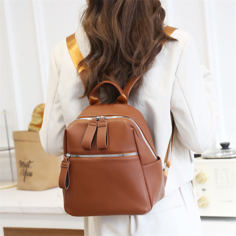 Looking for women's 2024 new high-capacity travel backpacks, PU soft leather commuting leisure bags_voghion.com
